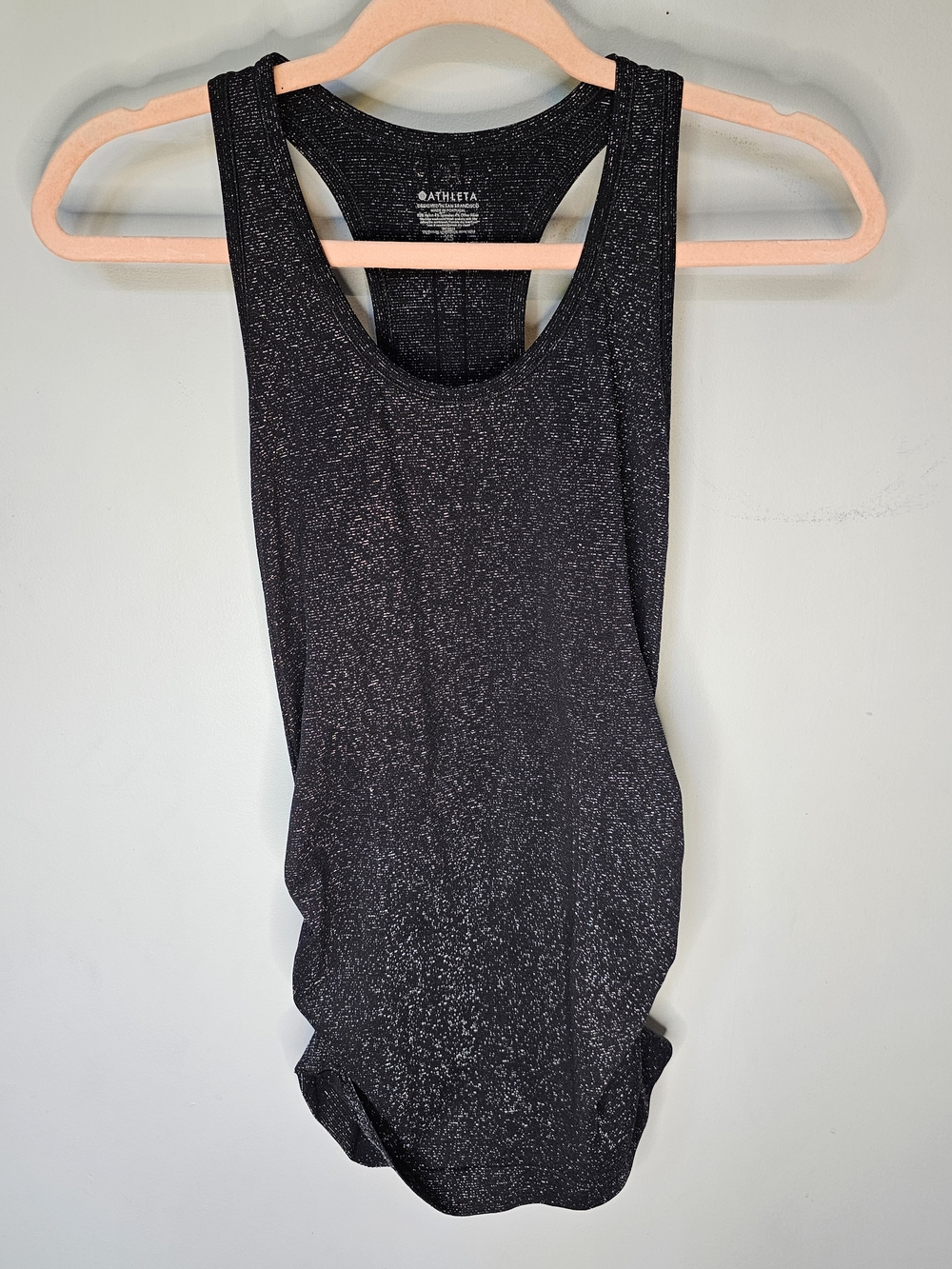 Athleta Black Silver Shimmer Sparkle Racerback Tank Top Ruched Sides XS